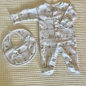Kissy Kissy Noah’s Ark Footie Pajamas with Matching Bib - NWOT